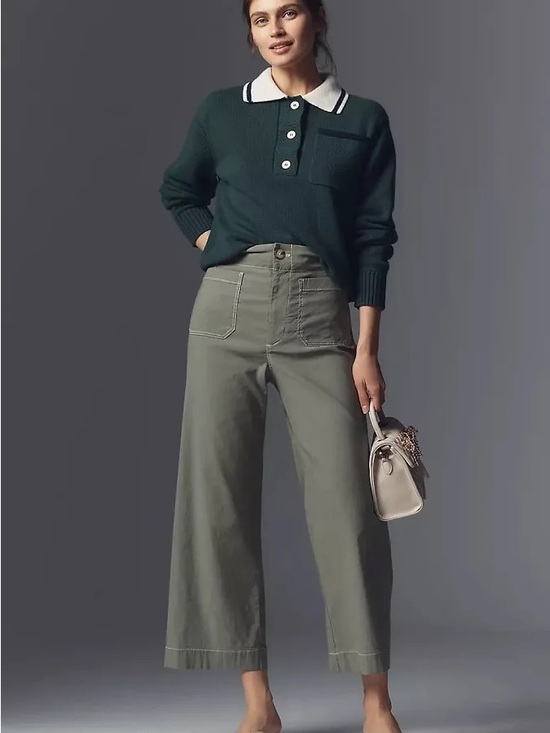 Maeve Pants - Maeve Colette Crop Wide-Leg Pants - Olive - Size 32